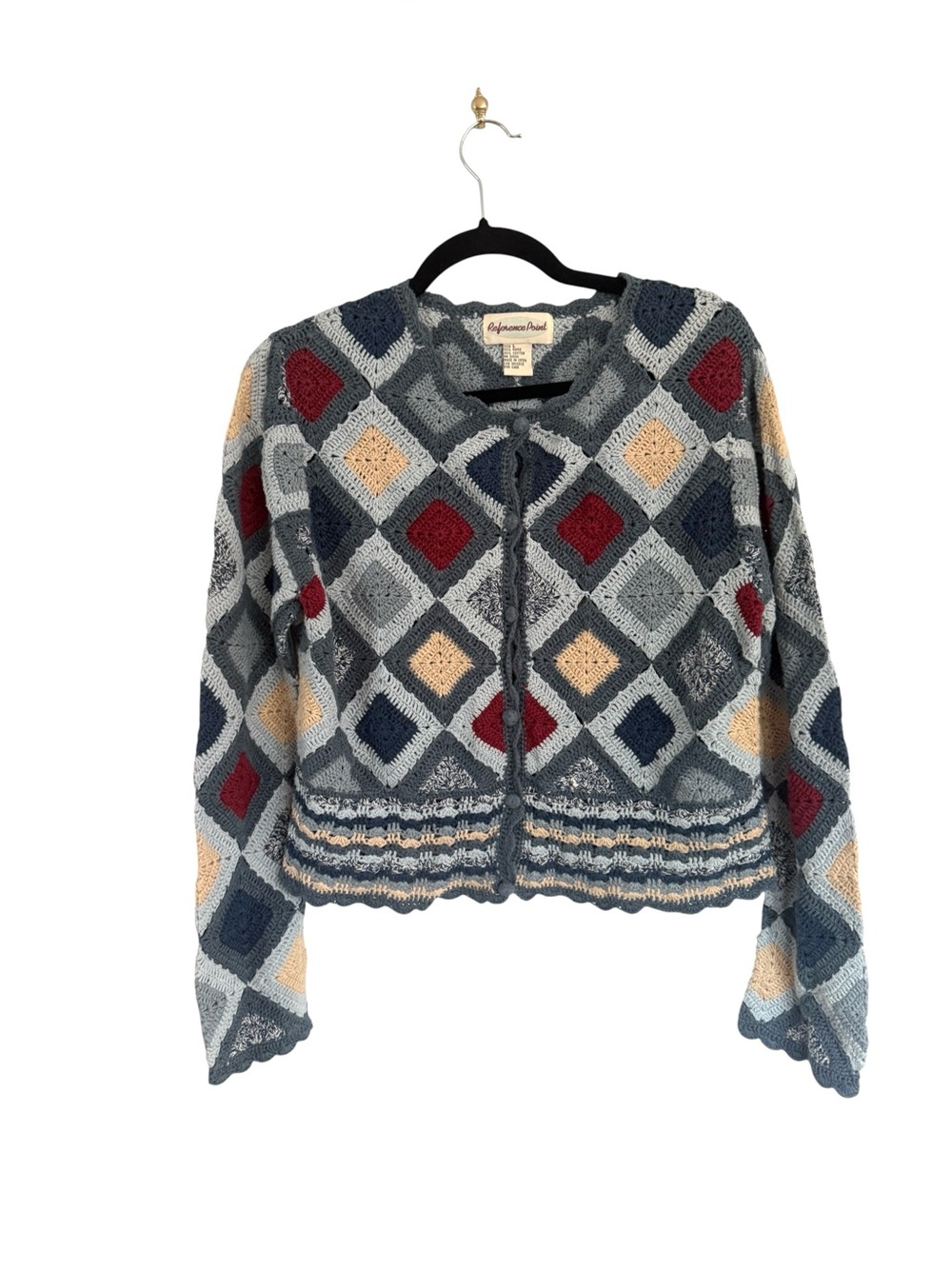 Vintage 90s Reference Point Crochet Boho Cotton Cardigan Large